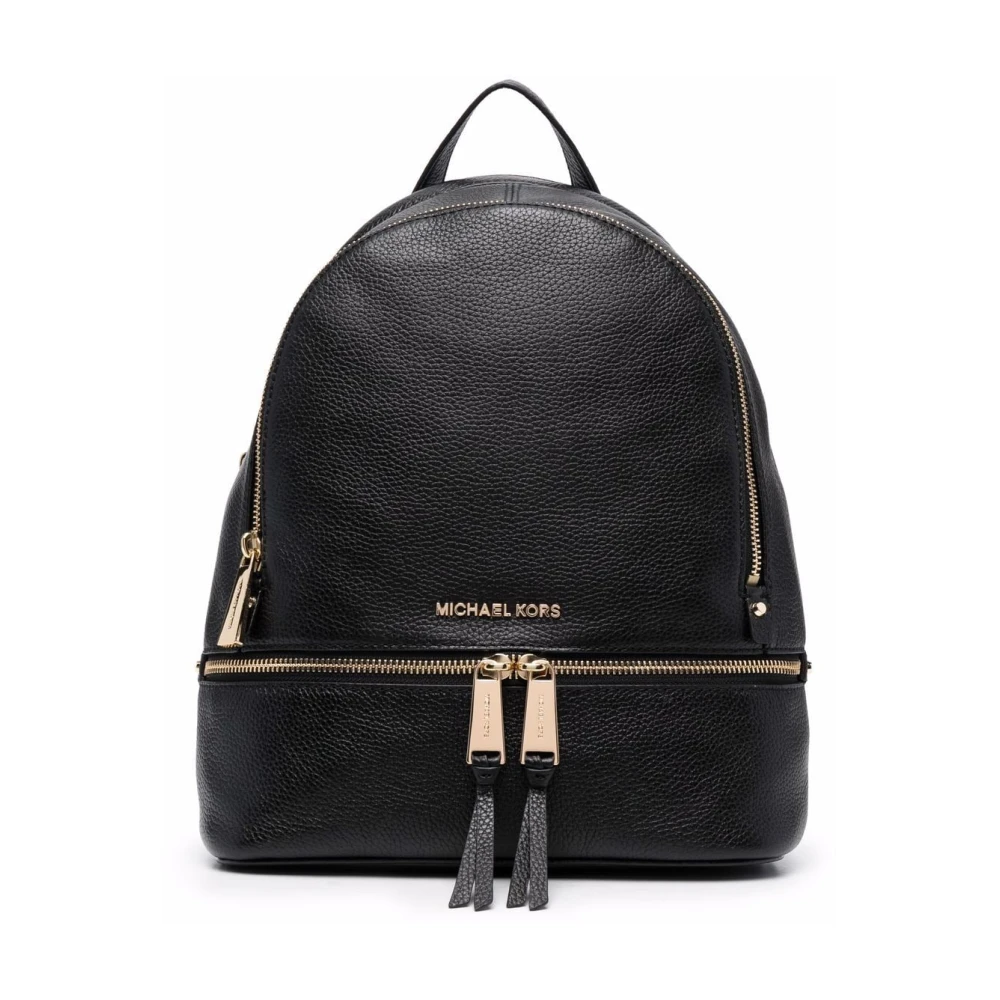 Michael Kors Gestructureerde Zwarte Leren Rugzak Gouden Hardware Black Dames