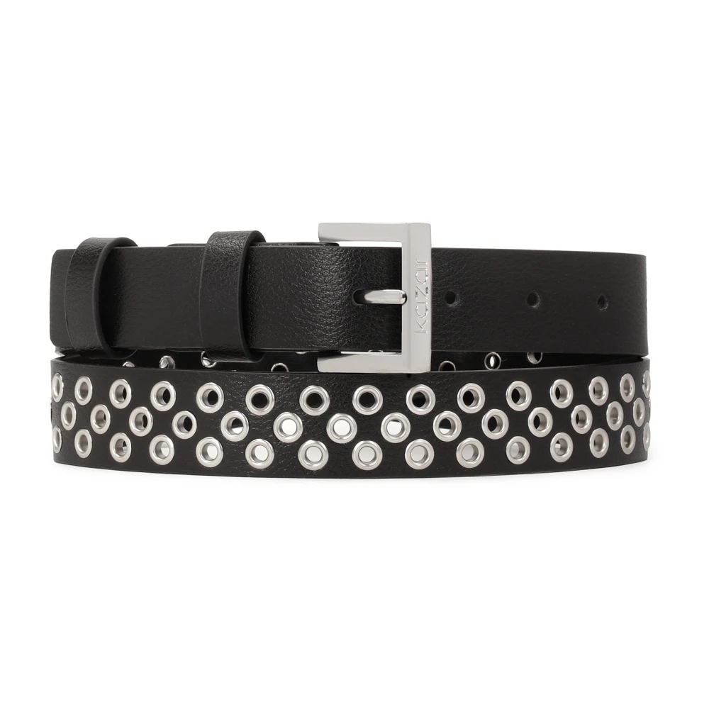 Kazar Zwarte leren riem versierd met zilveren oogjes Black Dames