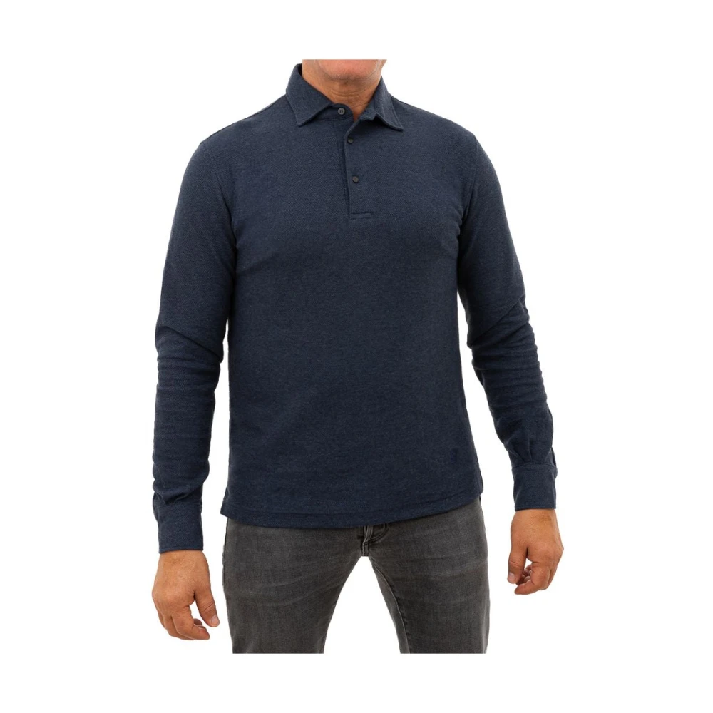 Corneliani Blauw Katoenen Poloshirt met Kasjmier Blue Heren