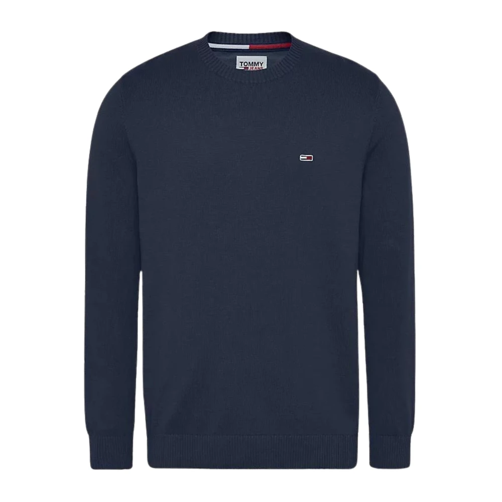 Tommy Jeans Uomo Blu Pullover Essenziale In Cotone Con Patch Bandiera