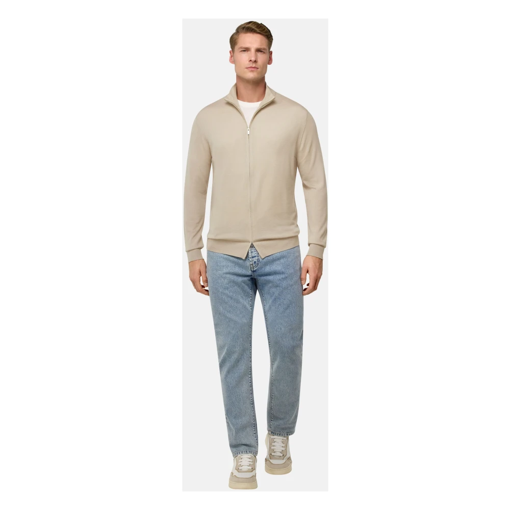 Boggi Milano Merino Wol Full Zip Trui Blue Heren