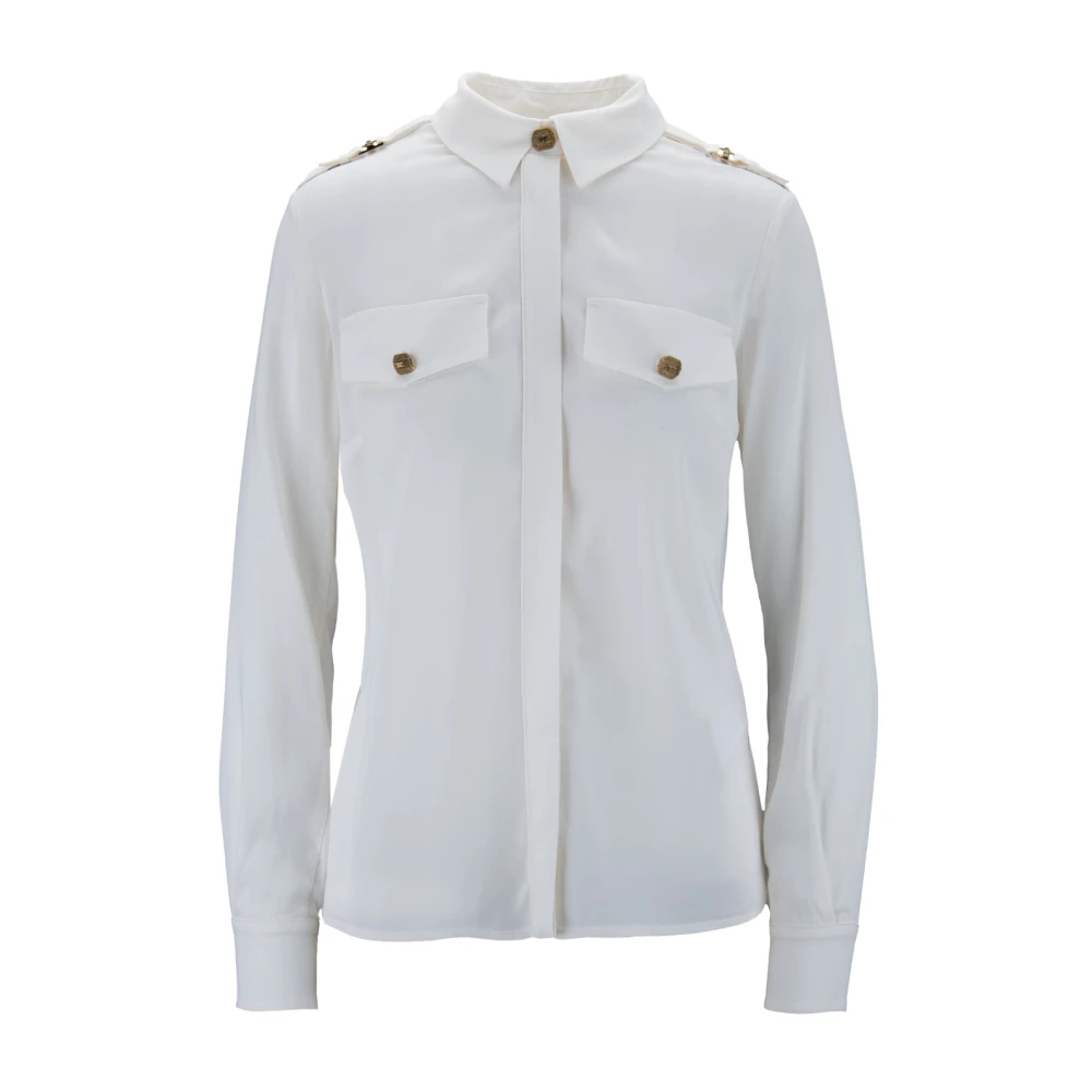 Elisabetta Franchi Gouden Knoop Lange Mouw Shirt White Dames