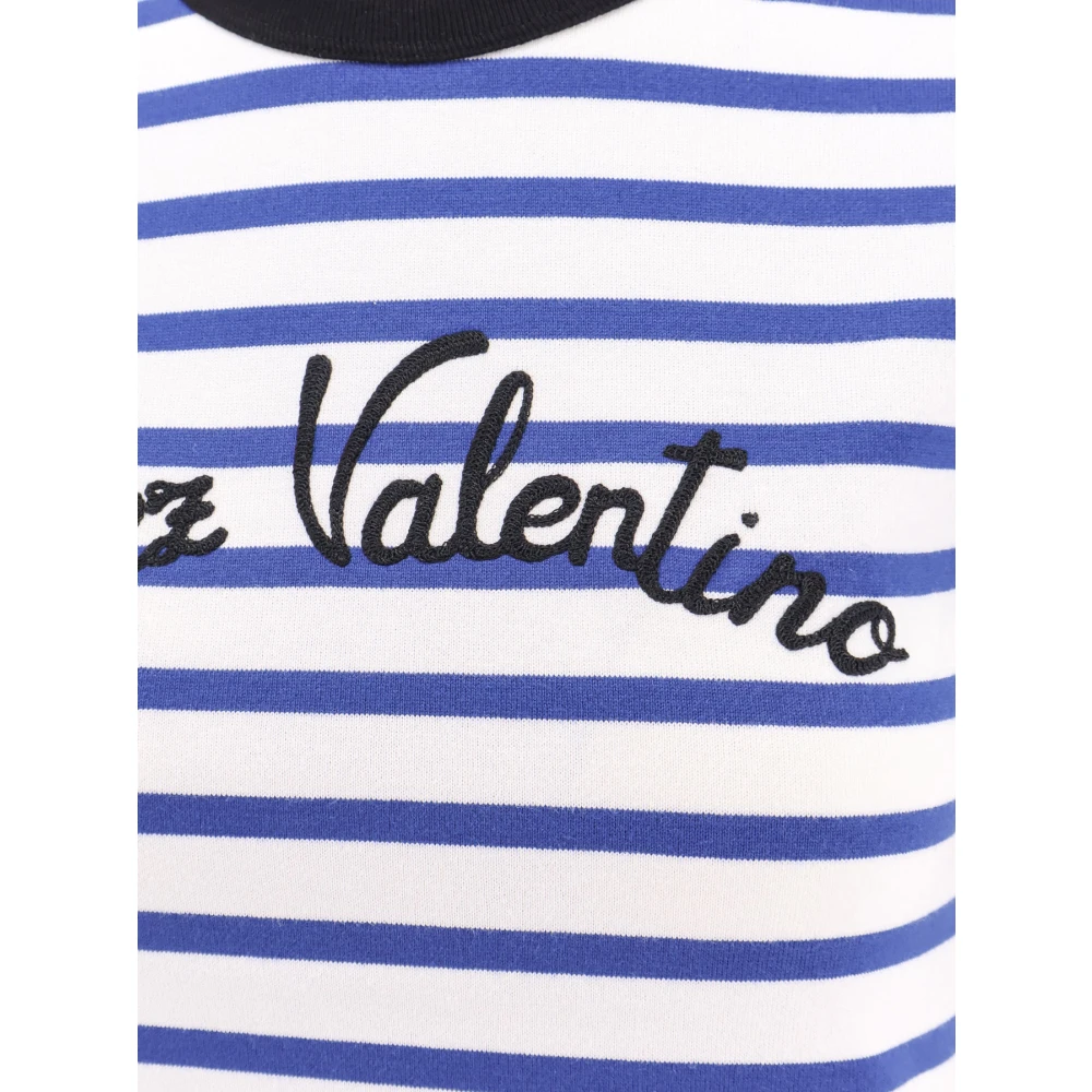 Valentino Gestreept Katoenen Geborduurd T-shirt Blue Dames