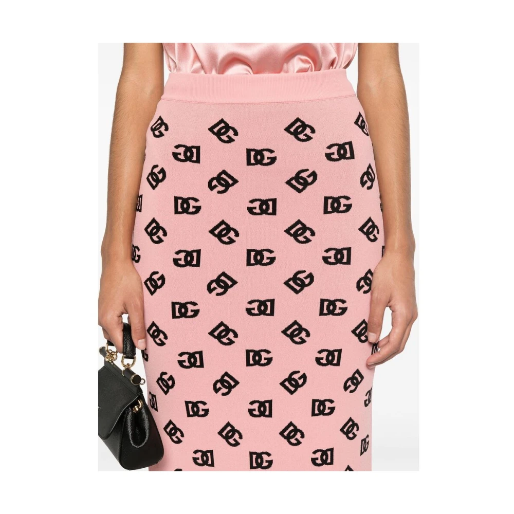 Dolce & Gabbana Zalmroze Geribbelde Tailleband Rok Pink Dames