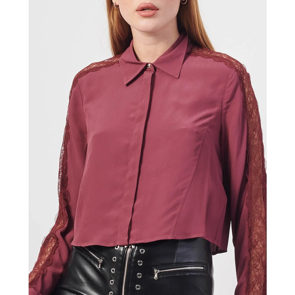 PATRIZIA PEPE Relaxed fit viscose crêpe shirt met kanten inzetstukken Red Dames
