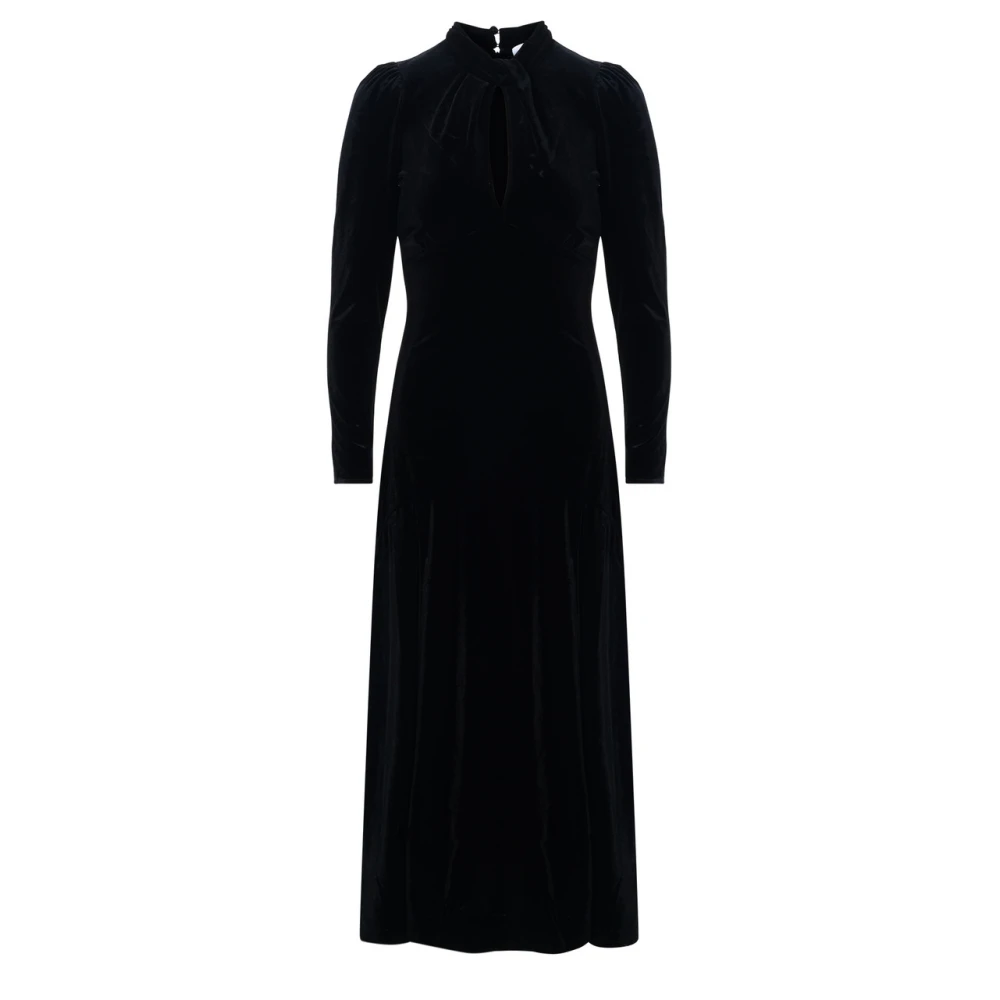 Ganni Velvet Jersey Gathered Lange Jurk Black Dames