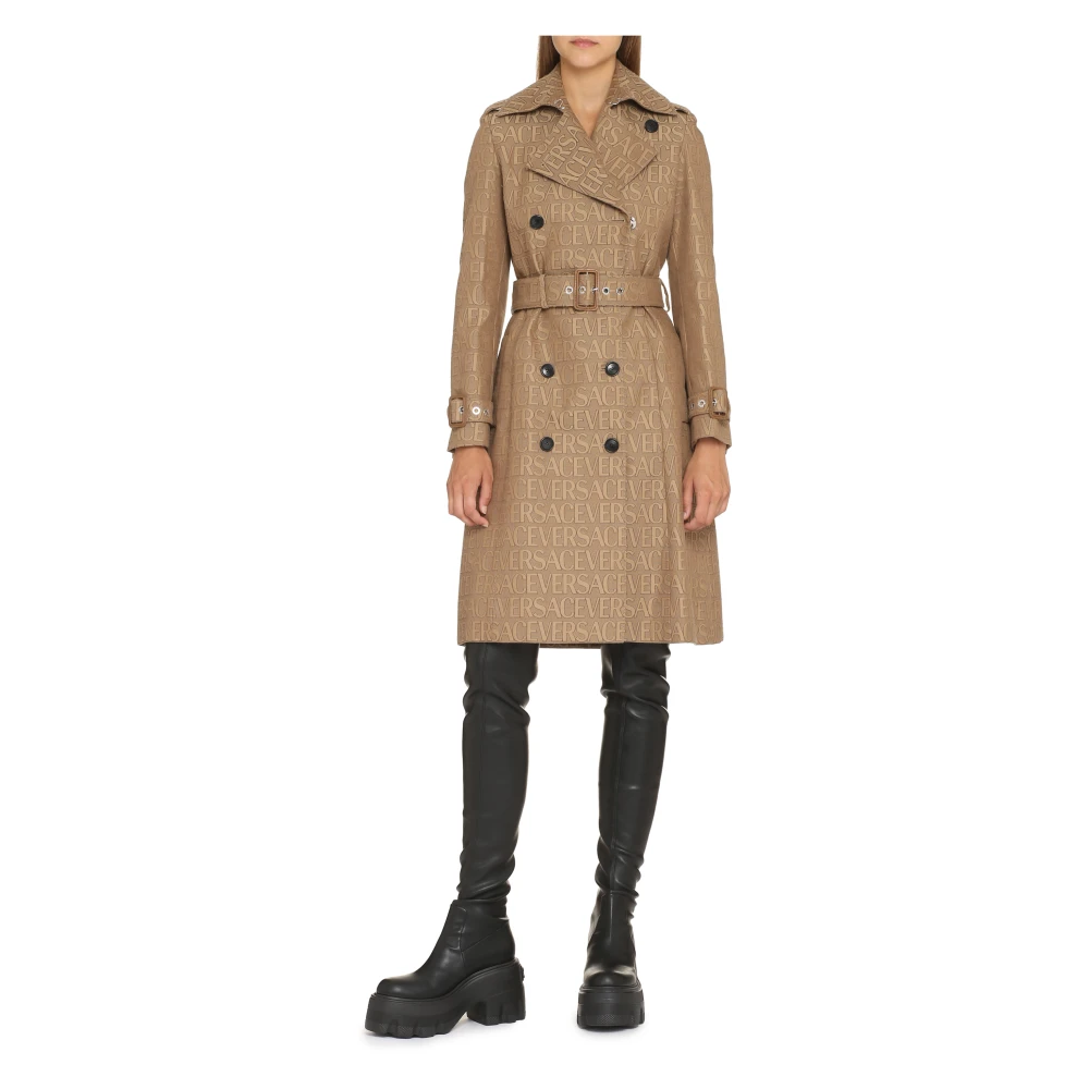 Versace Klassieke Trenchcoat met Leren Details Beige Dames