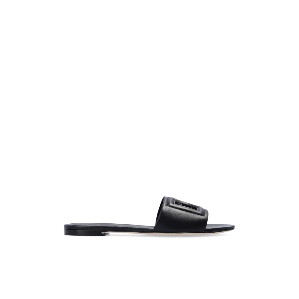 Dolce & Gabbana Women's Black Sliders, 3 Uk, Bianca Leather Slides