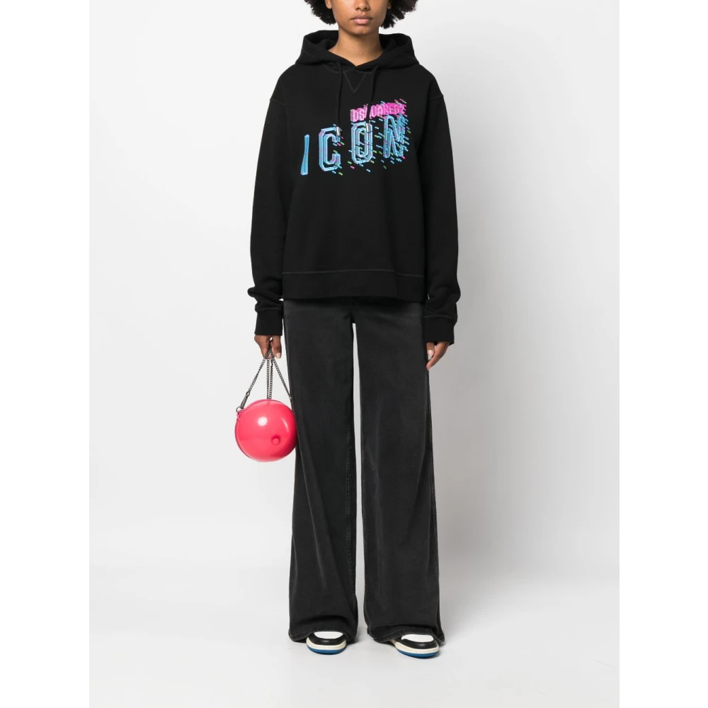 Dsquared2 Zwarte Icon Pixel Cool Fit Hoodie Black Dames