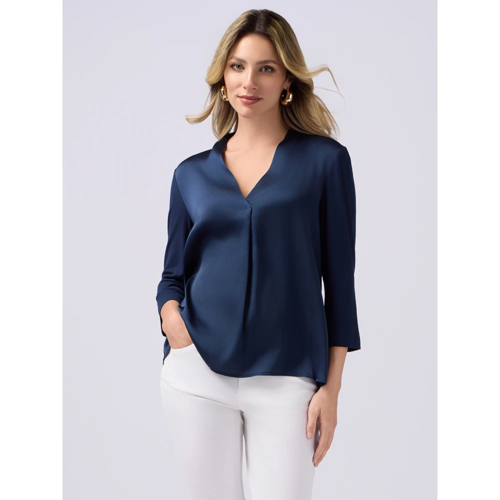 Oltre T-shirt gemaakt van bi-materialen met V-hals Blue Dames