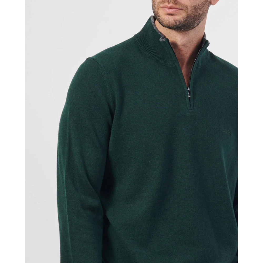 Hugo Boss Groene Wollen Rits Trui Emarlo Green Heren
