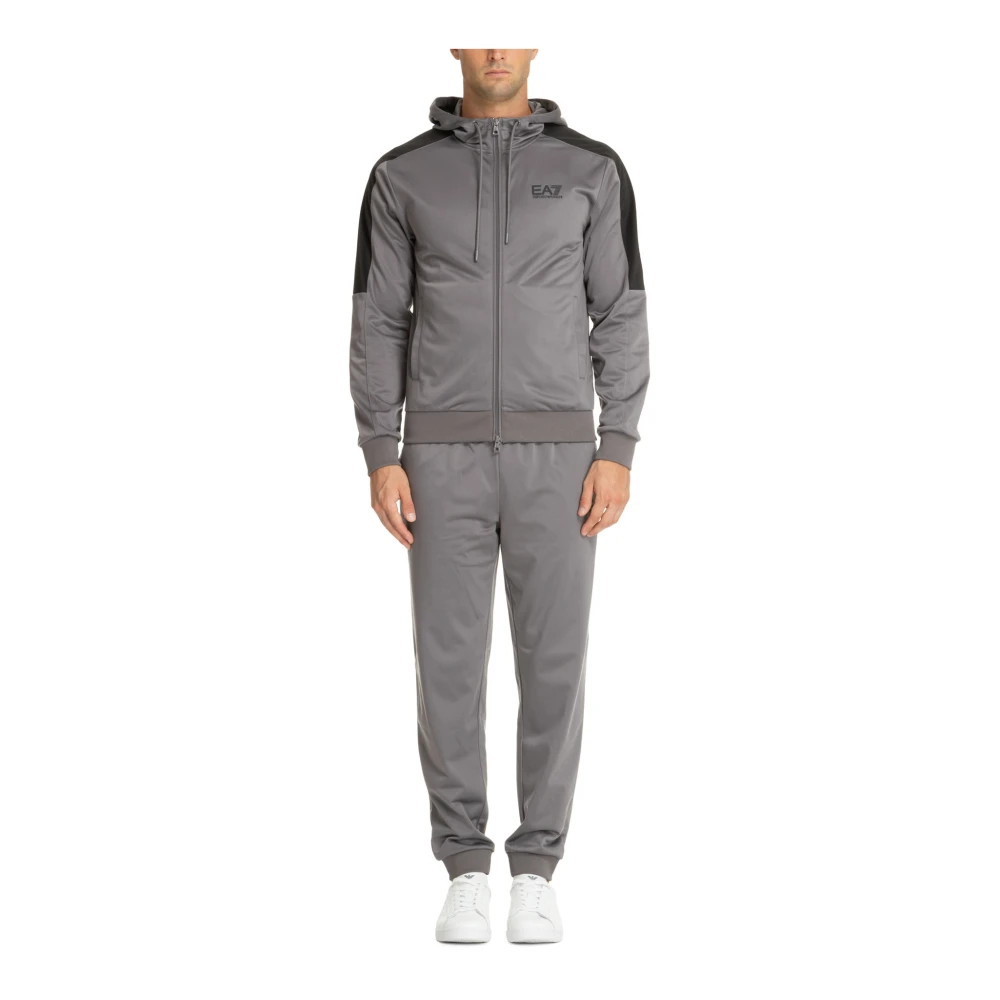 Emporio Armani EA7 Effen Tracksuit met Capuchon en Zakken Gray Heren