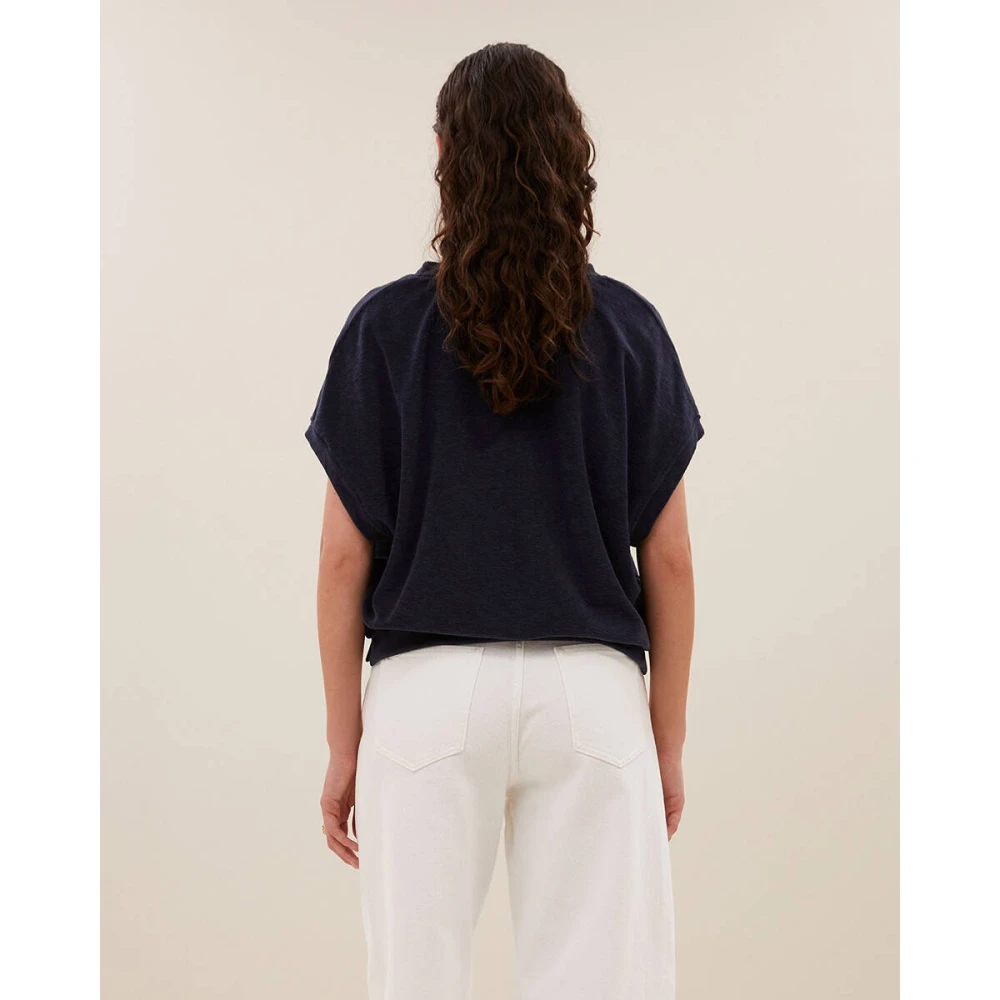 By-Bar Korte Mouw Tyler Slub Top Blue Dames