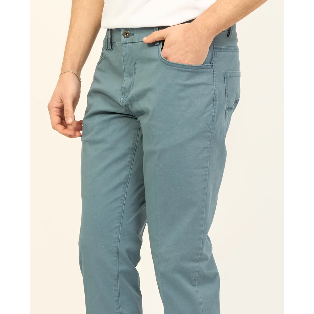 YES ZEE Witte Katoenen Slim Fit 5-Pocket Broek Green Heren