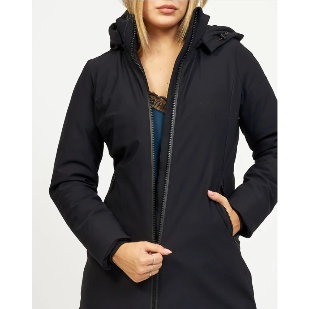 Save The Duck Hooded Zip Coat Black Dames