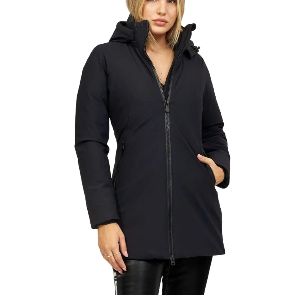 Save The Duck Hooded Zip Coat Black Dames