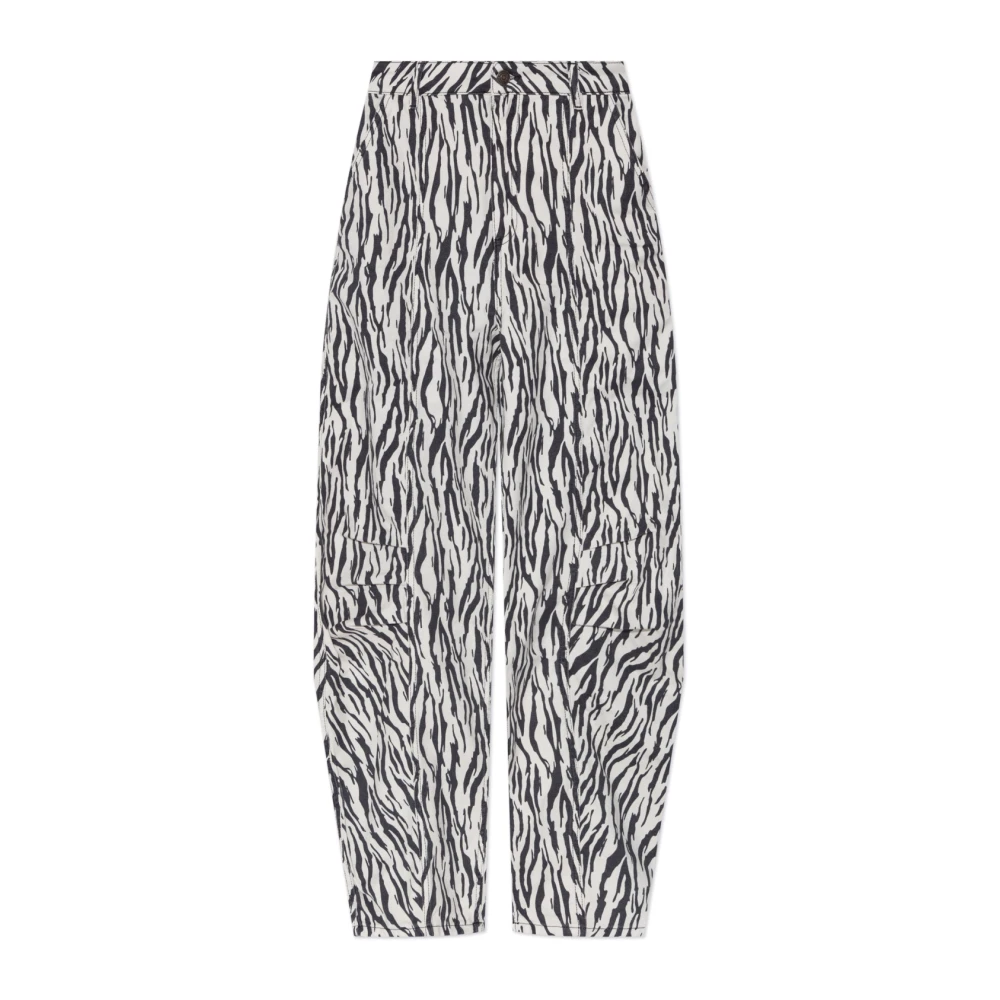 Rotate Birger Christensen Women's White Animal Print Trousers - Wide Trousers - Xs - Trousers