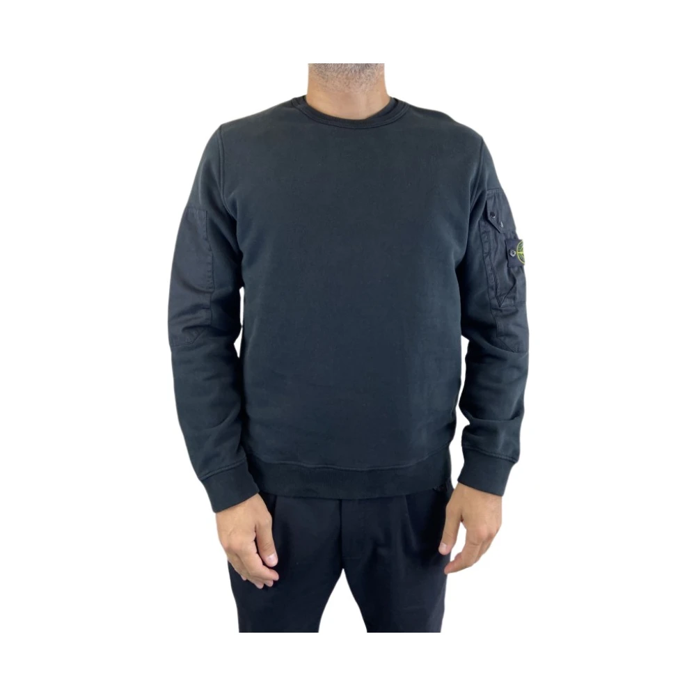 Stone Island Zwarte Sweatshirt Geen Capuchon Green Heren