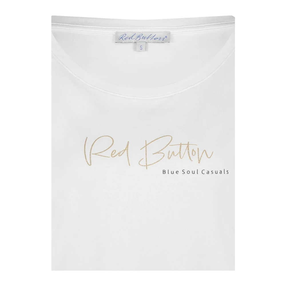 Red Button Tee met Temmy Logo White Dames