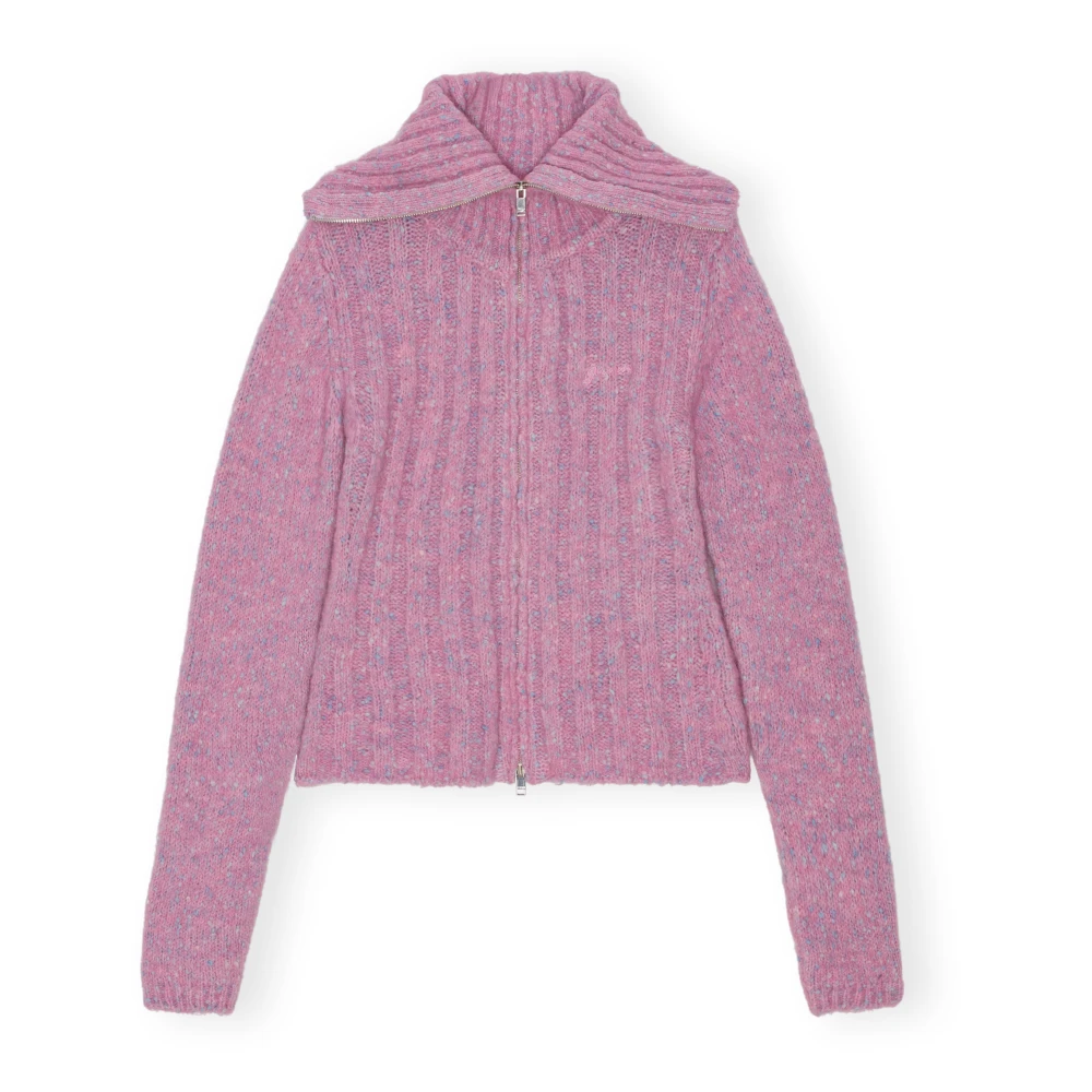 Ganni Hoge hals Alpaca Katoen Cardigan Rits Pink Dames