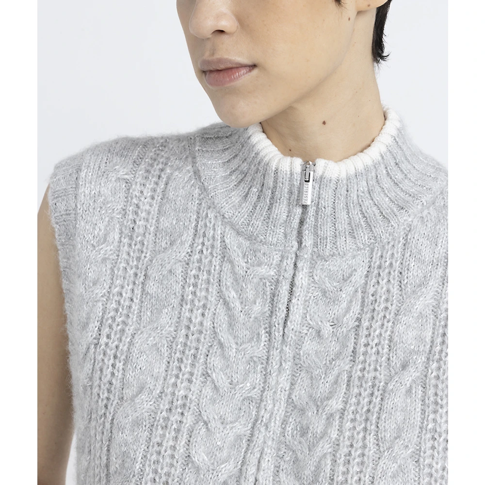 PESERICO Alpaca wol Lurex en paillet gevlochten ritssluiting vest Gray Dames