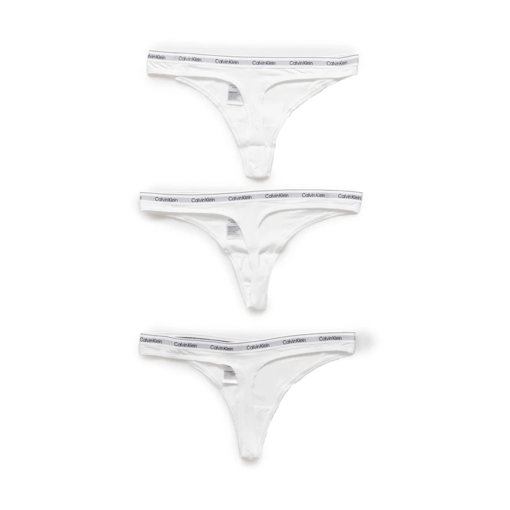 Calvin Klein Women's White Bottoms,, Printed Cotton Thong Underwear 3Pk Large