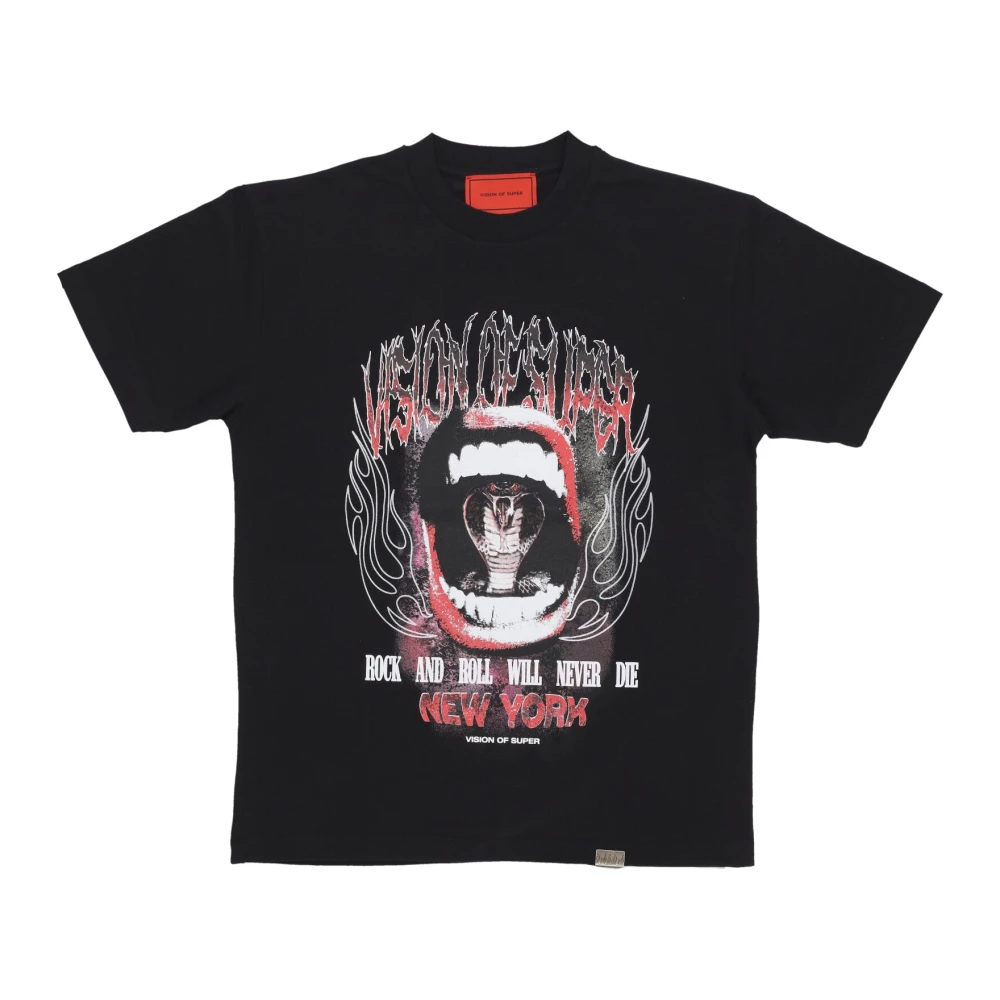 Vision Of Super Men's Black T-Shirts, M, Cobra Mouth Print Tee T-Shirt