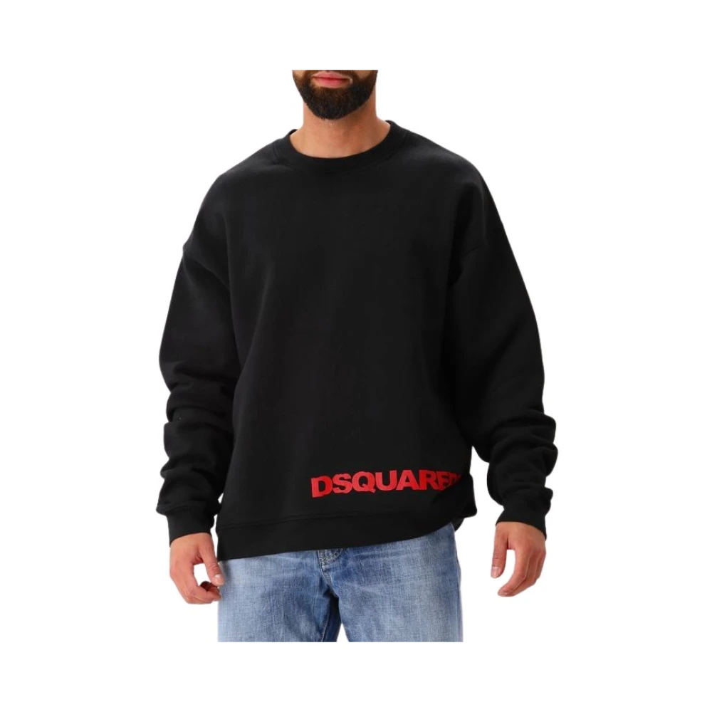 Dsquared2 Monogram Katoenen Sweatshirt met Geribbelde Hals Black Heren