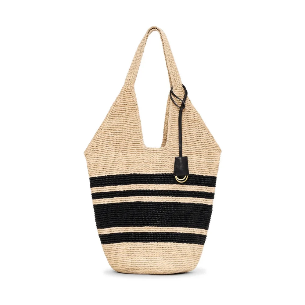 Anine Bing Women's Beige Shopping Bags, One Size, Leah Stripes Hobo Raphia