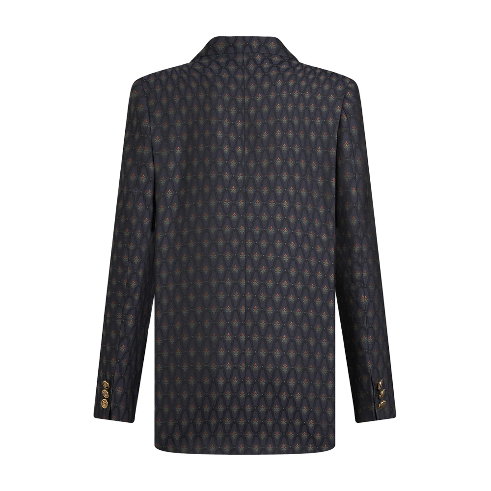 ETRO Blauwe Jacquard Dubbel-Breasted Jas Liberty Multicolor Dames