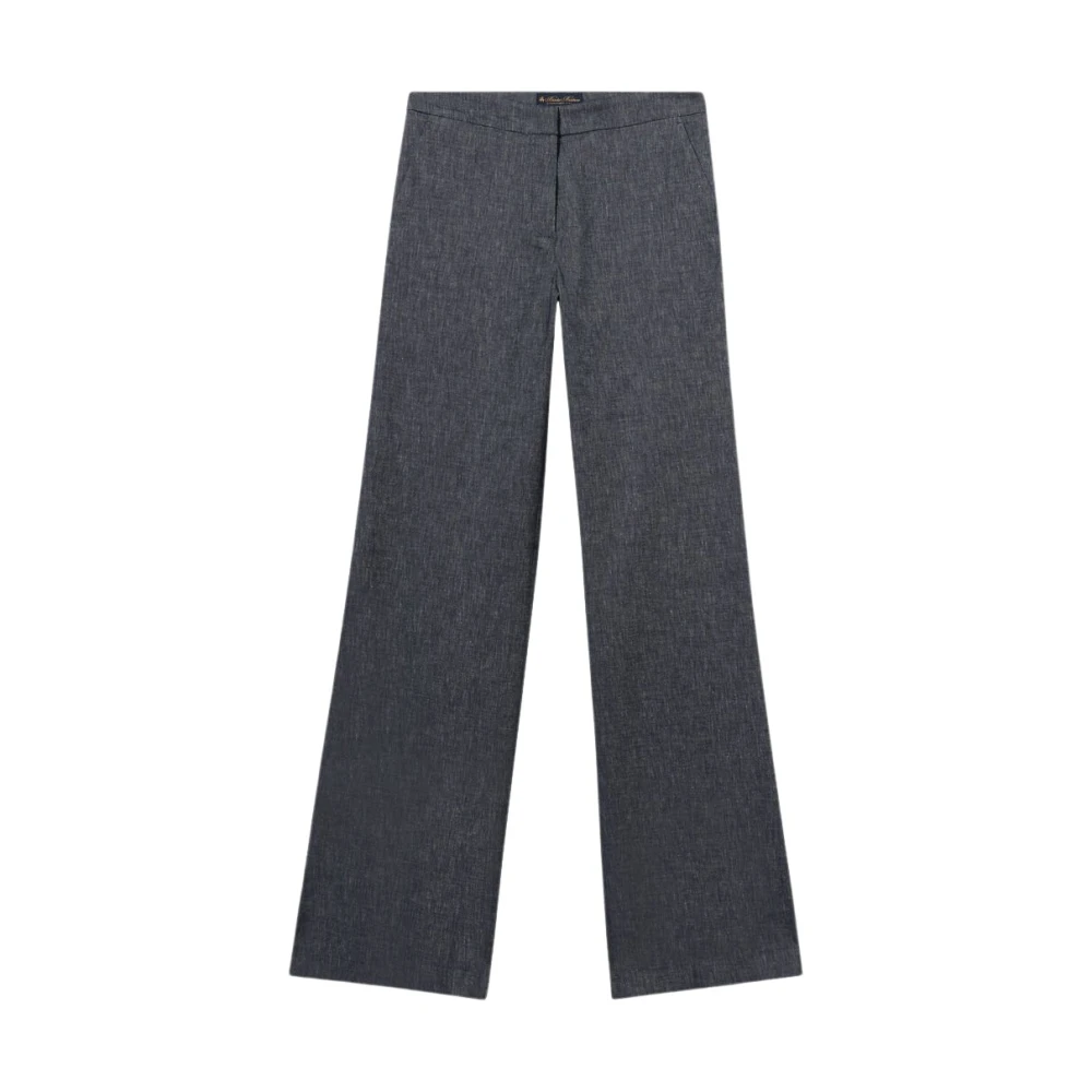 Brooks Brothers Women's Blue Straight Trousers, Xl, Straight Fit Cotton Linen Twill Trousers