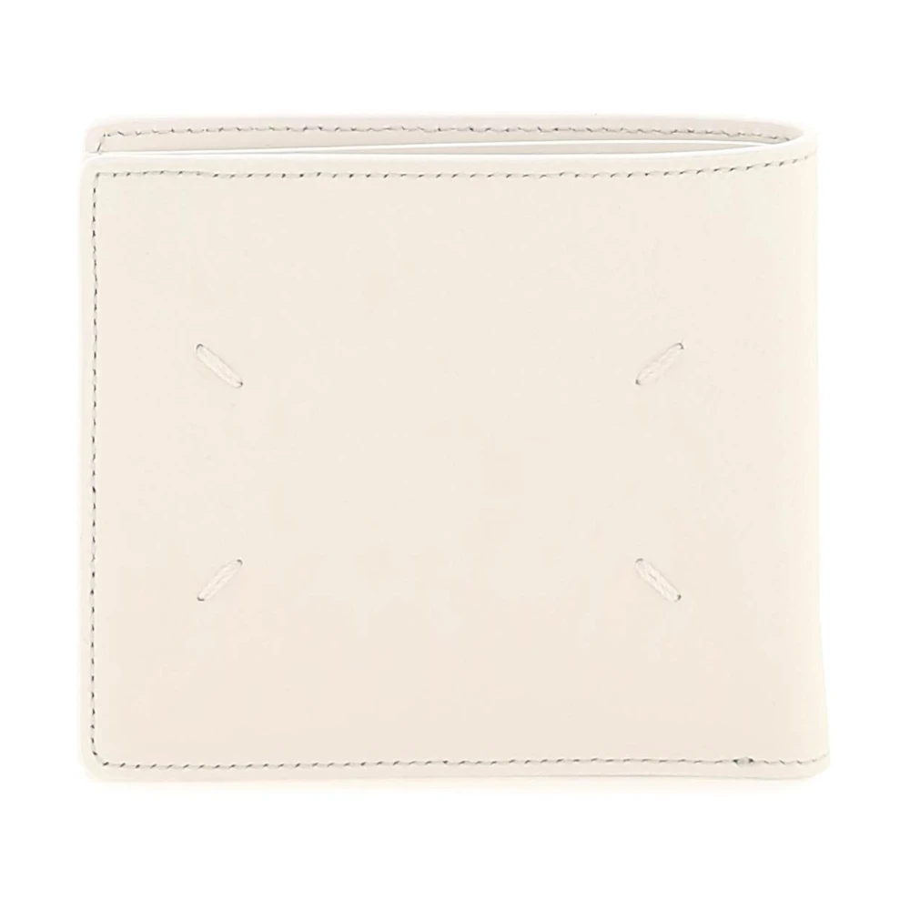 Maison Margiela Bi-fold portemonnee van generfd leer met iconische stiksels White Heren