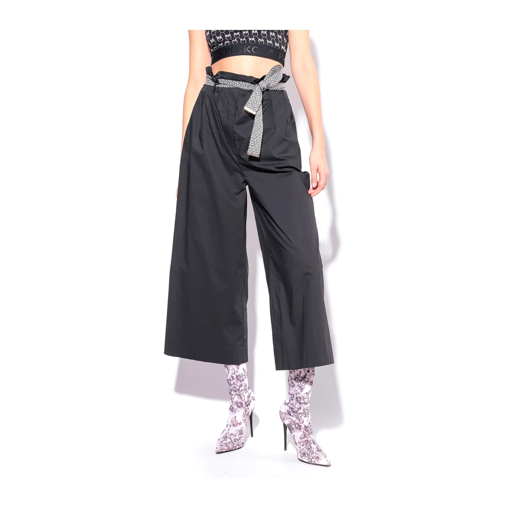 pinko Wijde Katoenen Broek met Logo Patroon Black Dames