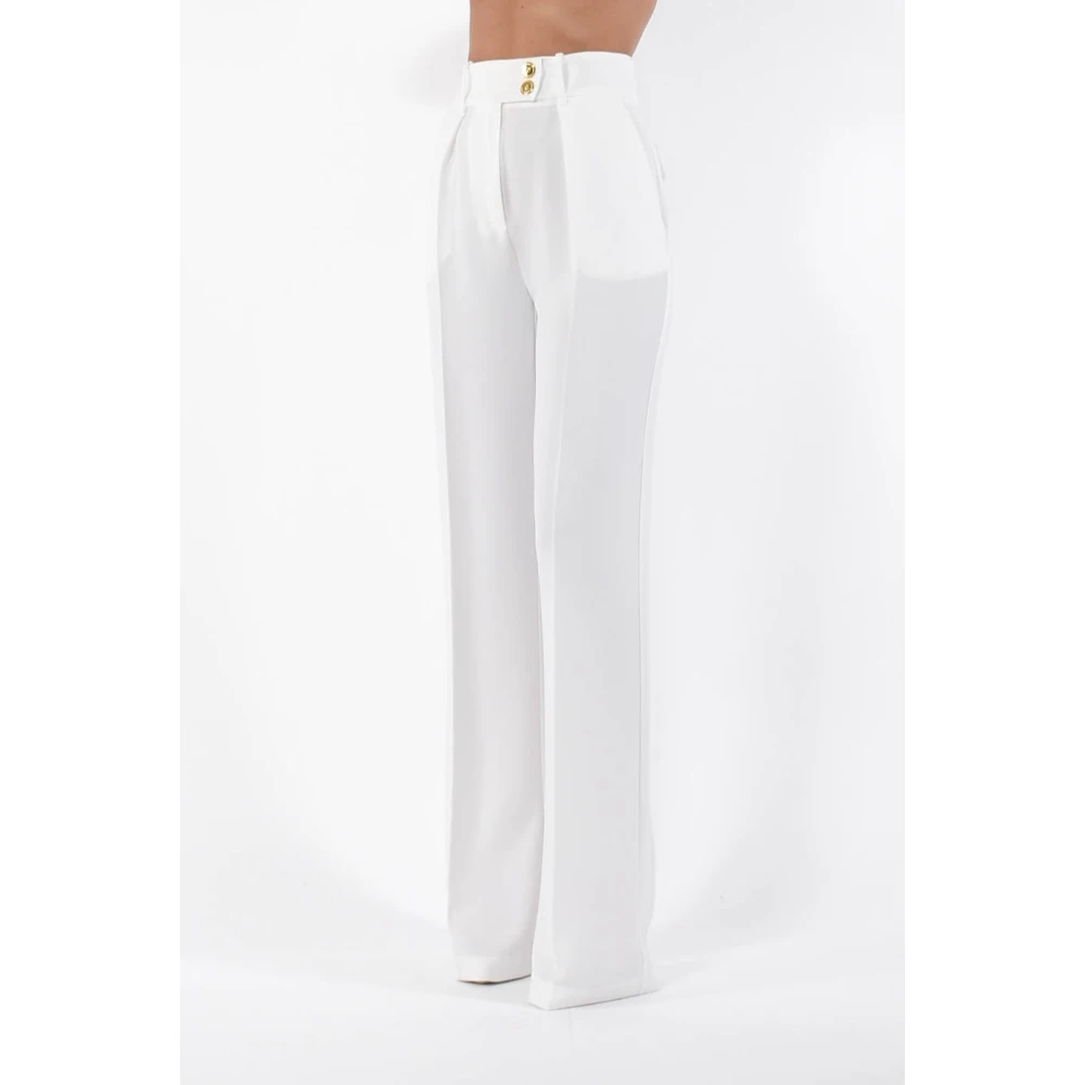 Elisabetta Franchi Vloeibare Crêpe Broek met Gouden Knopen White Dames