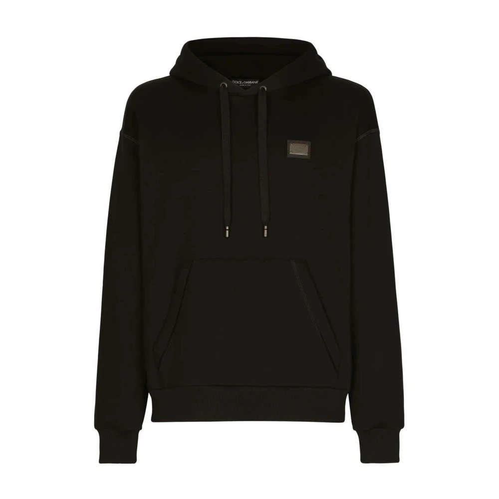 Dolce & Gabbana Uomo Nero Felpa Con Cappuccio E Etichetta Del Marchio