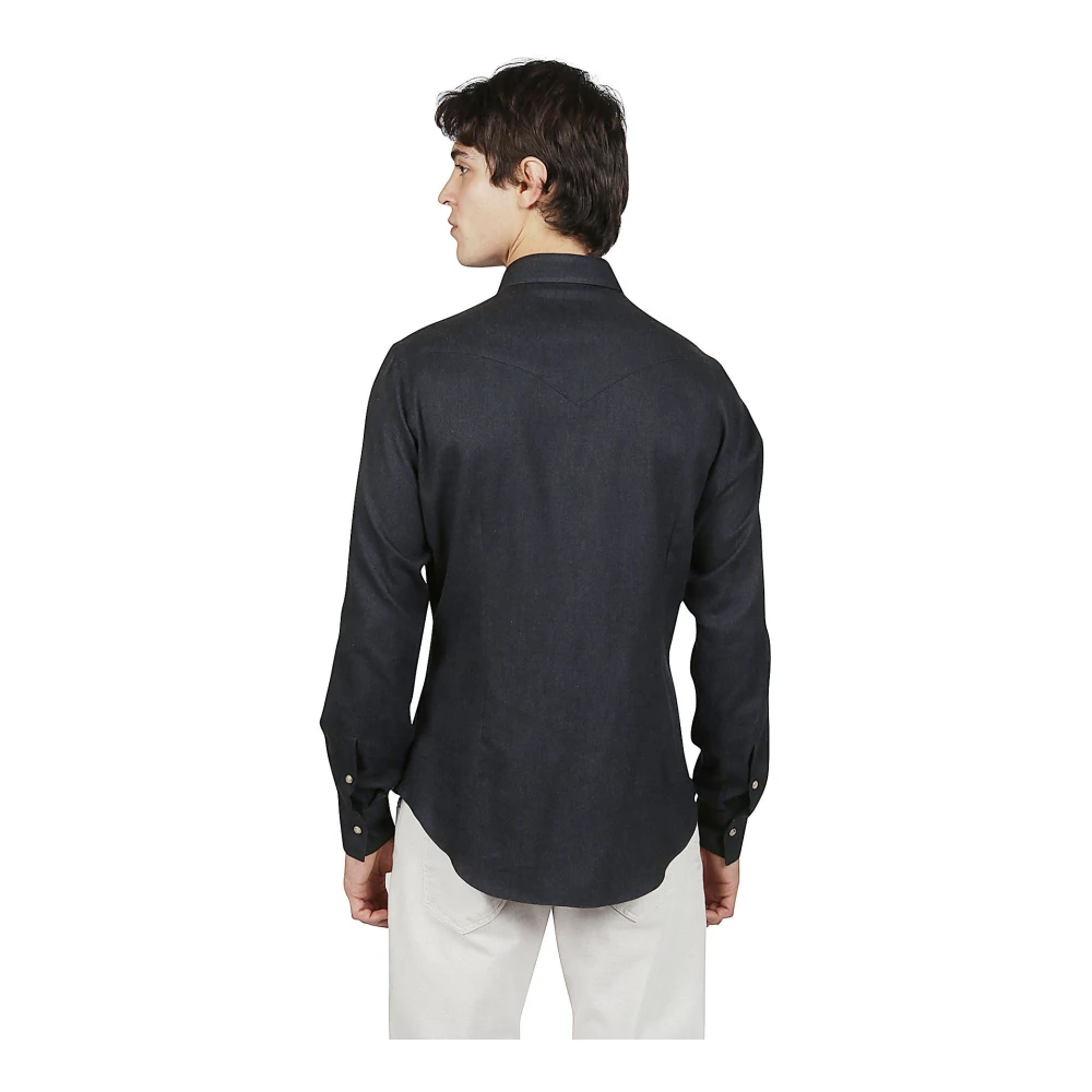Eleventy Katoen Lyocell Shirt Texas Stijl Black Heren