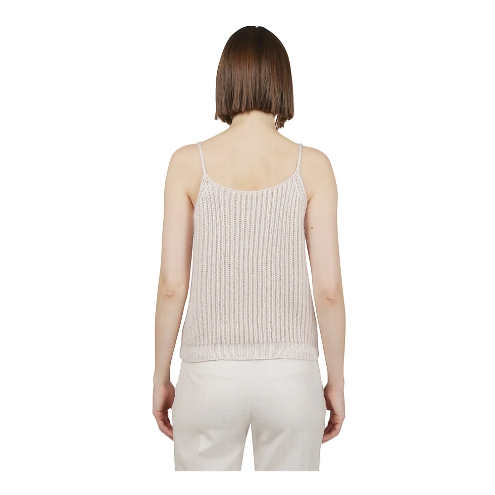 Eleventy Luxe Gebreide Tanktop Wol Mohair Zijde Beige Dames