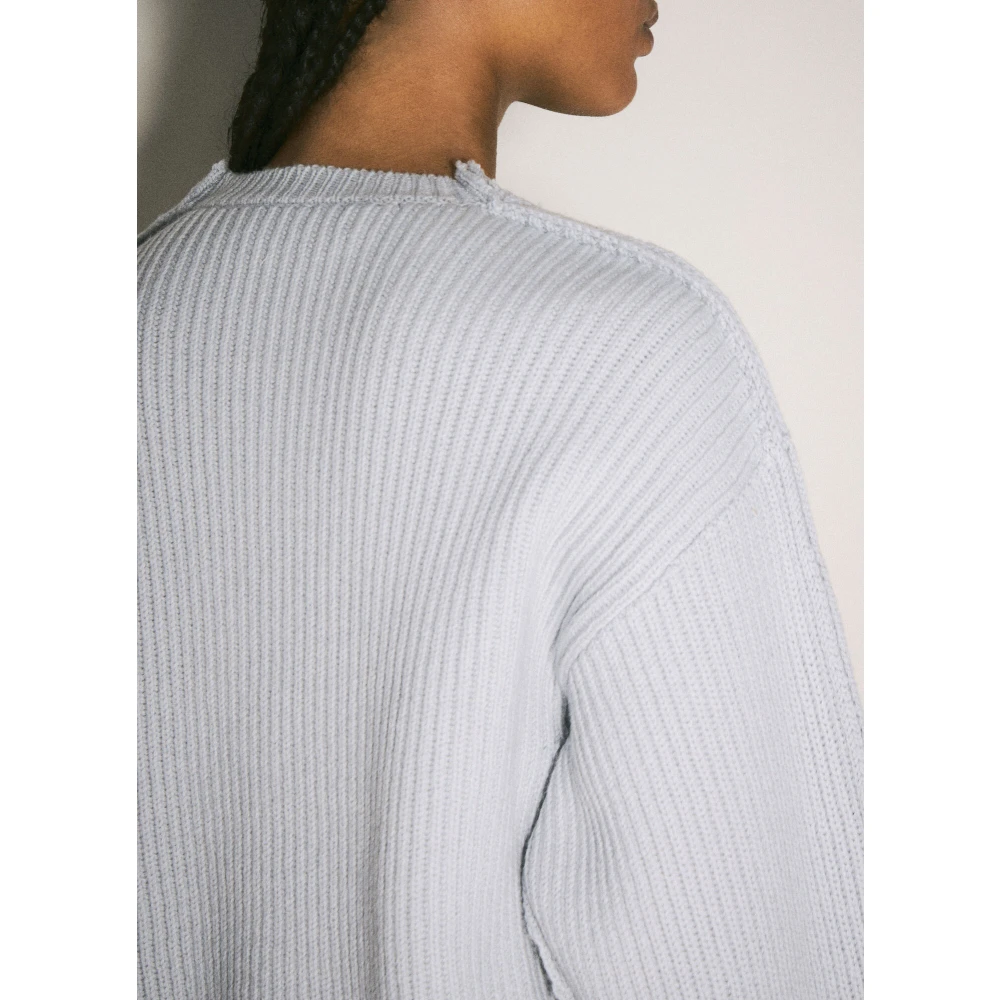 Marni Wollen Crewneck Trui Logo Stiksels Gray Dames