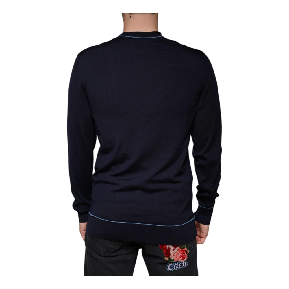 Dolce & Gabbana Logo Detail Wollen Trui Donkerblauw Blue Heren