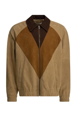 Colorblock Suede Bomber Jacket