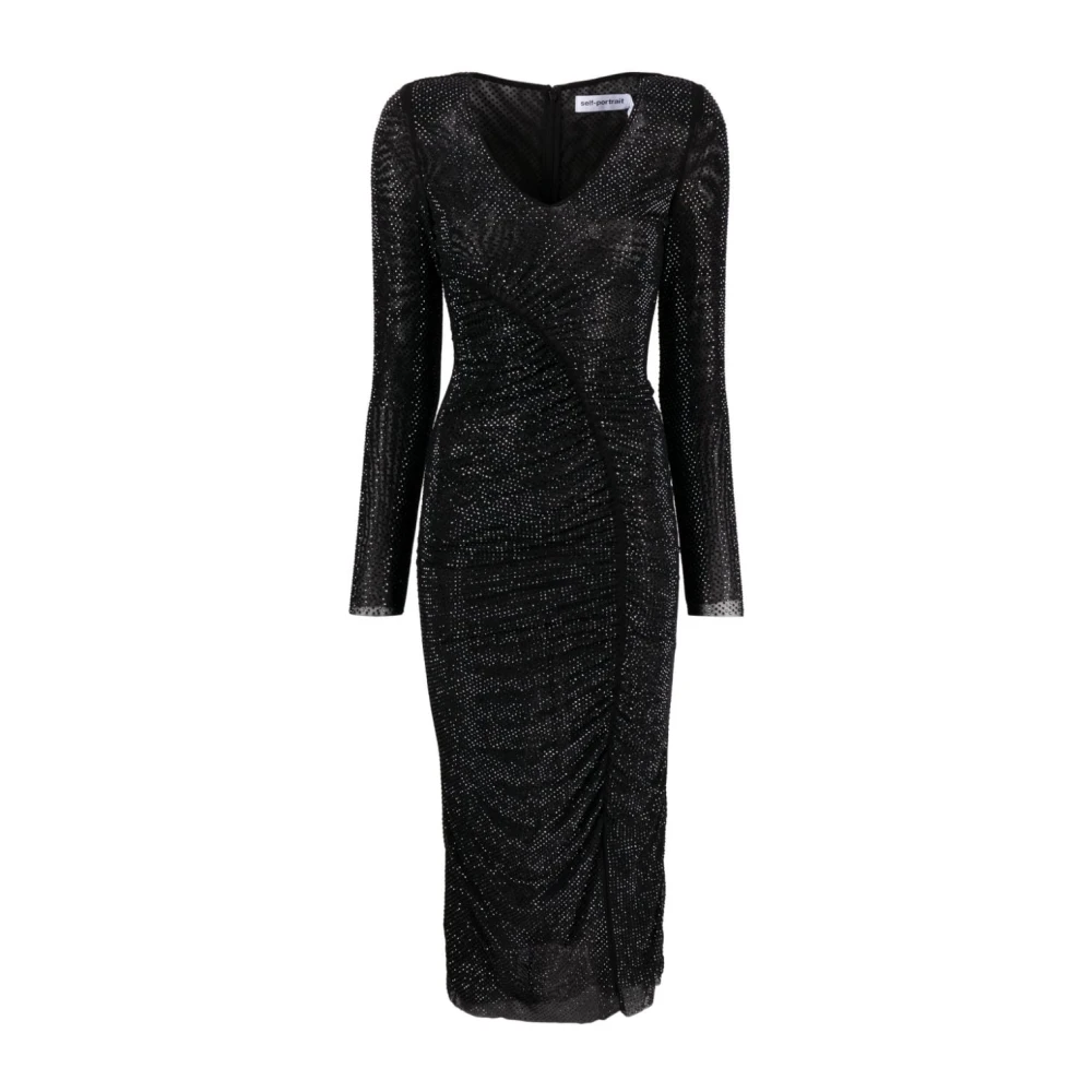 Self Portrait Zwarte Jurk met Str Steentjes Black Dames