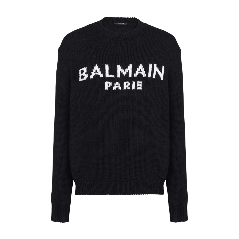 Balmain Intarsia-Knit Logo Sweater Black Heren