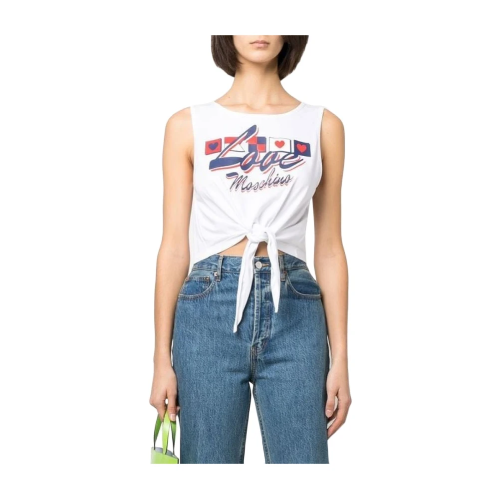 Moschino Logo Tanktop in Katoenmix White Dames