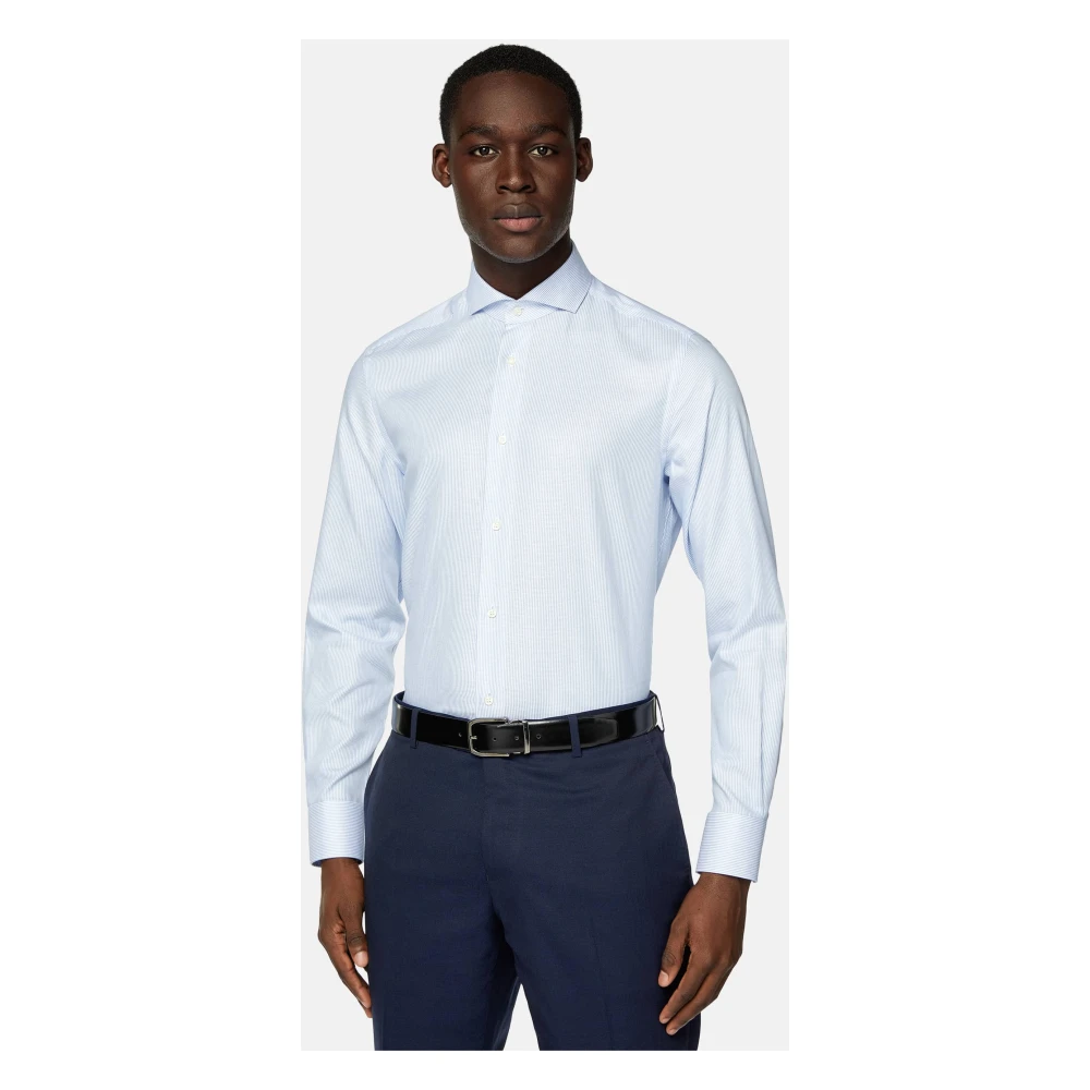 Boggi Milano Dobby gestreept overhemd met Napels-kraag slim fit Blue Heren