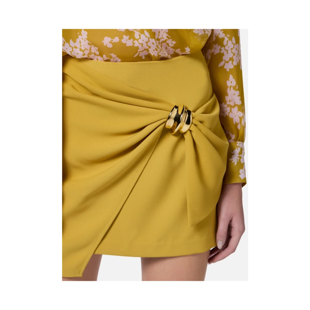 Elisabetta Franchi Gele Wikkel Mini Rok met Strik Yellow Dames