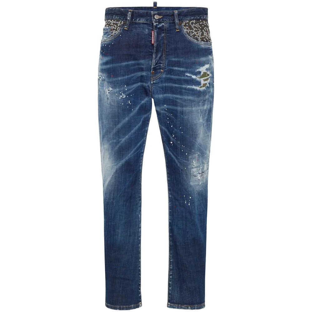 Dsquared2 Navy Blauwe Distressed Denim Jeans Blue Heren