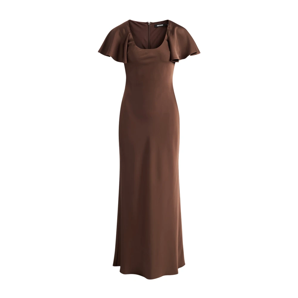 Rotate Birger Christensen Women's Brown Maxi Dresses, 2XS, Satin Flowy Sleeve Dress