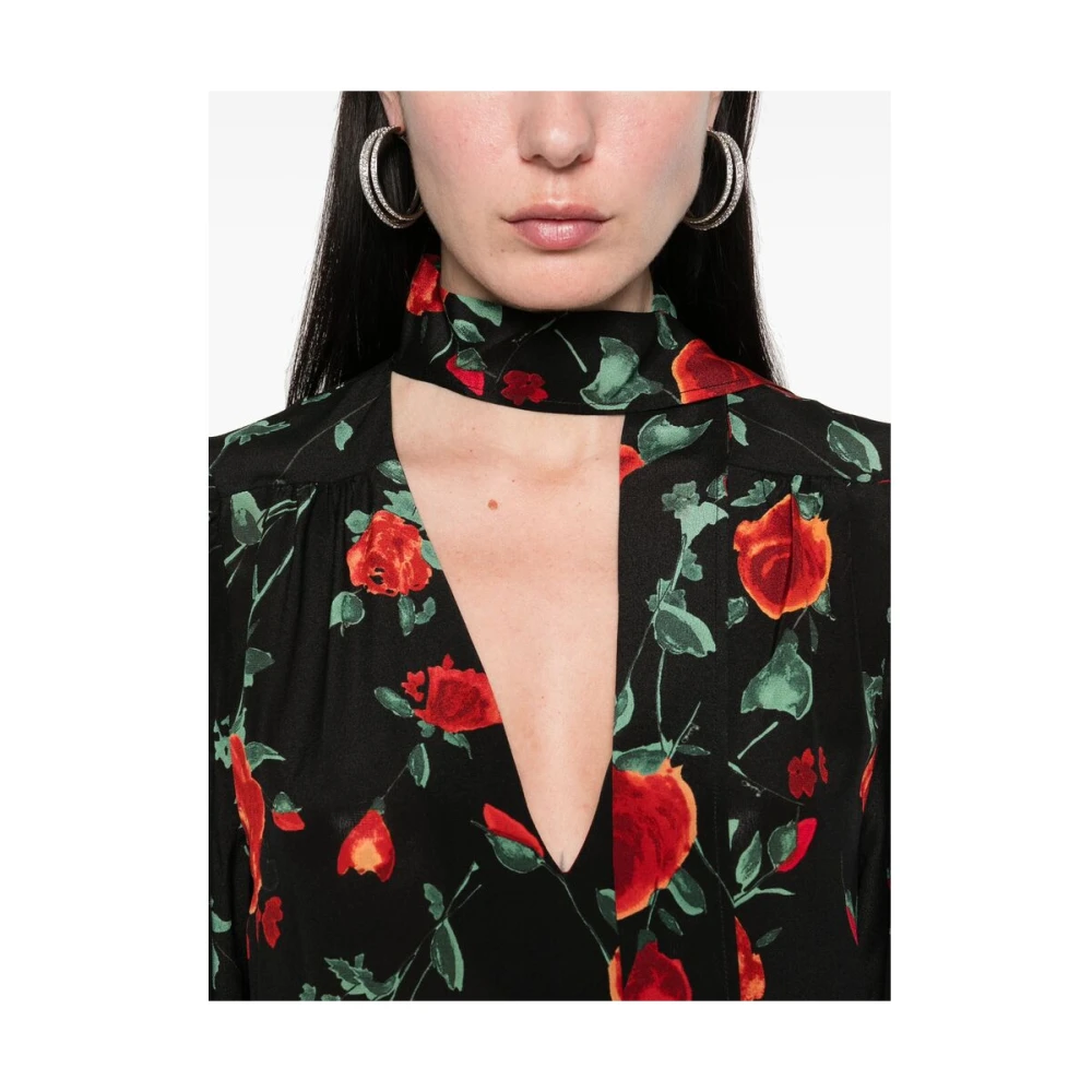 Rixo Zwarte Strik Elastische Manchetten Top Multicolor Dames