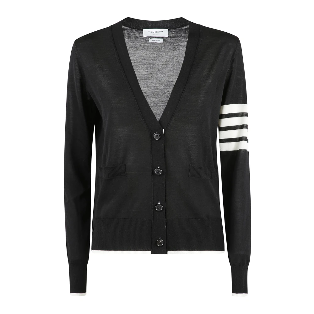 Thom Browne Gestreepte Merinowol V-hals Vest Black Dames