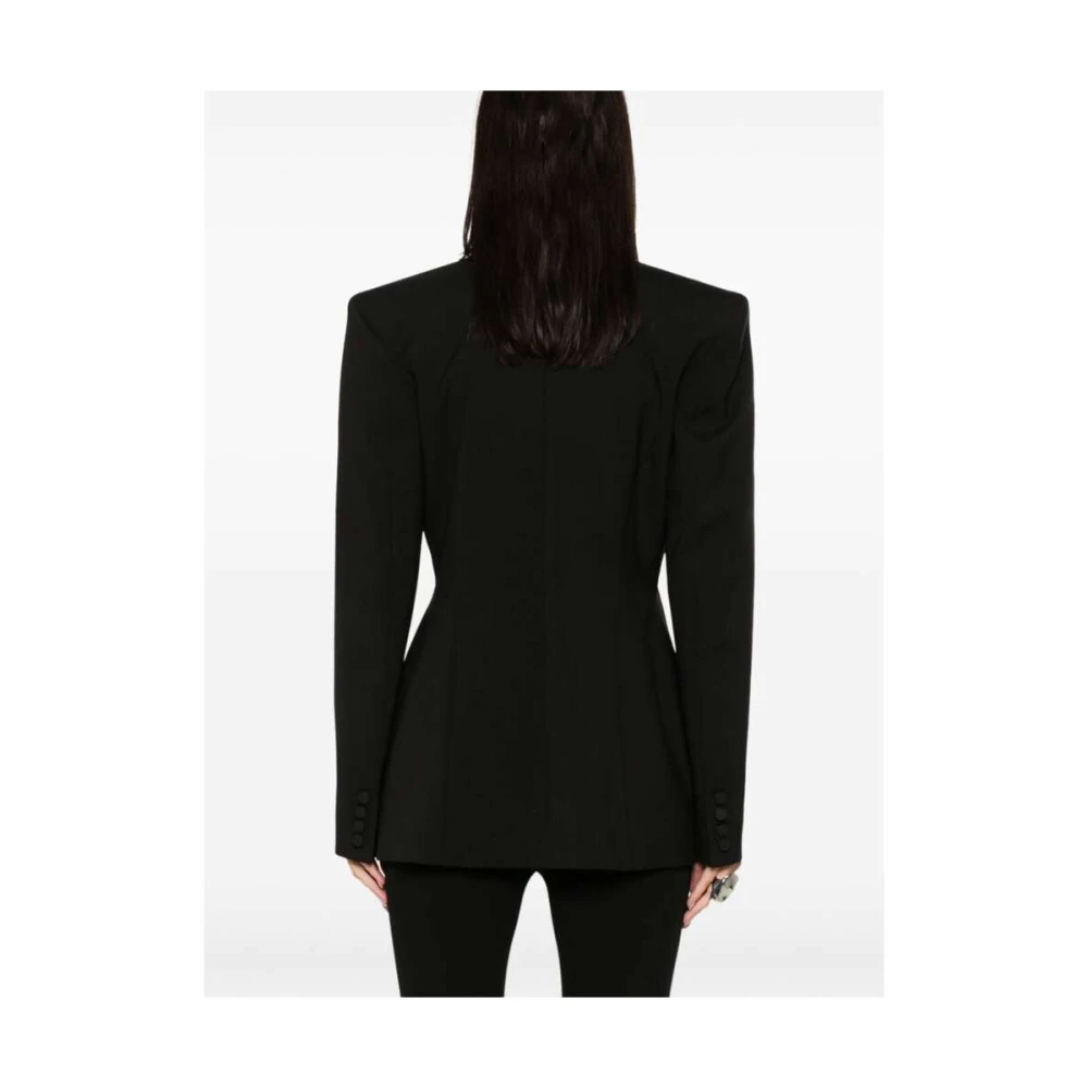 Mugler Gestructureerde Wollen Jas met Kliksluiting Black Dames